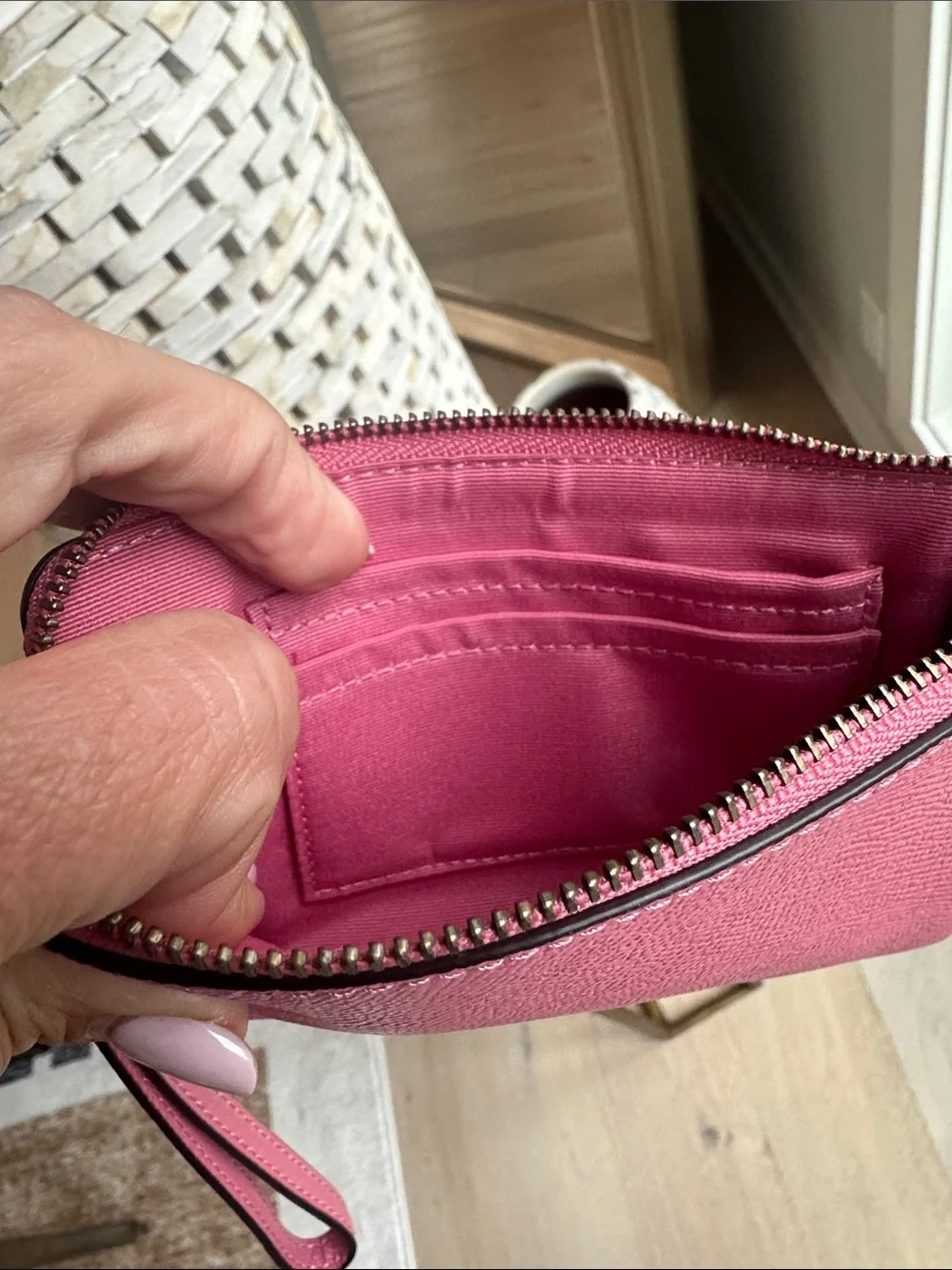 Coach Pink Leather Zip Wristlet Clutch